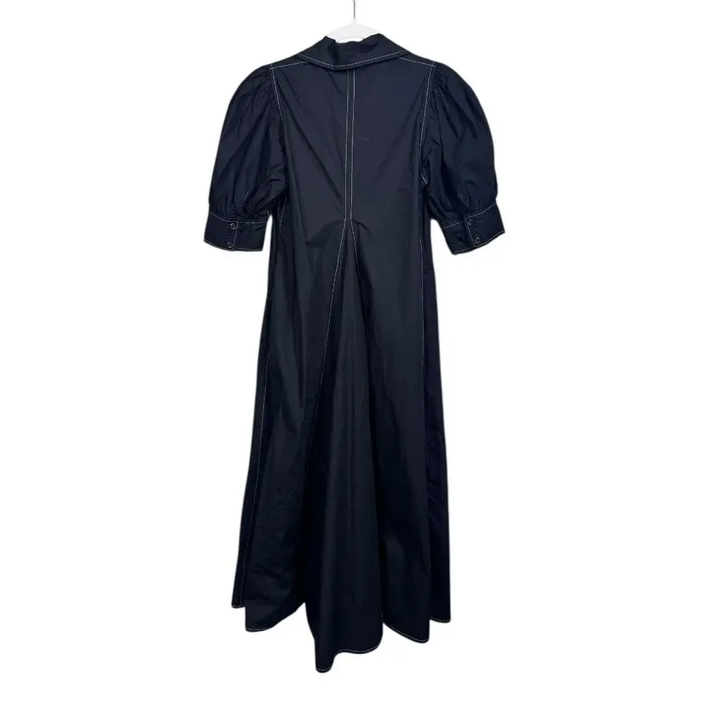 GANNI Black Pleated Cotton-Poplin Midi Dress - Size EU36 - Picture 4 of 5